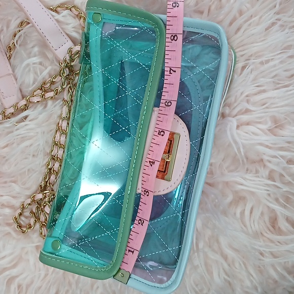 Stylish Transparent Quilted Bag - Blue, Green and Pink - Picture 7 of 8
